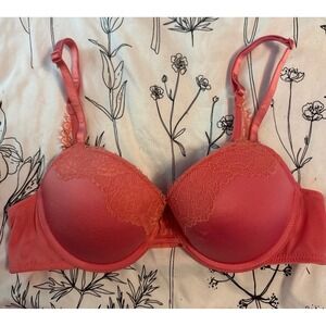 Auden Dark Pink Lace Push-up Demi Bra, Size 36A